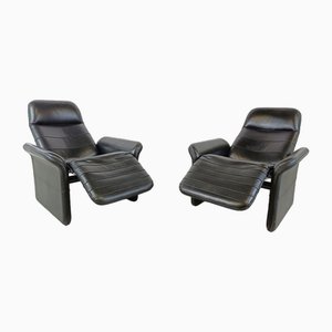 Black Leather Reclining Armchairs, 1970s, Set of 2-IRH-1756640