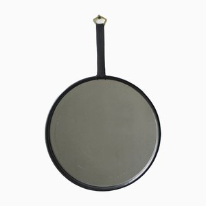 Black Leather Round Mirror-UMB-1327700