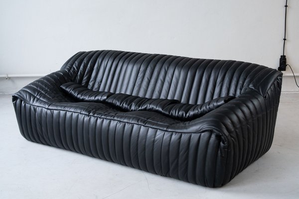 Black Leather Sandra Sofa Set by Annie Hieronimus for Ligne Roset, 1973, Set of 7-IXA-1787071