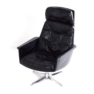 Black Leather Sedia Swivel Chair by Horst Brüning for Cor, 1960s-ZT-730229