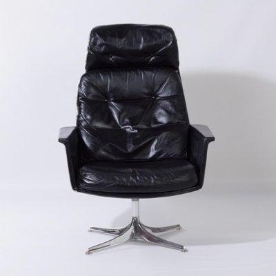 Black Leather Sedia Swivel Chair by Horst Brüning for Cor, 1960s-ZT-730229