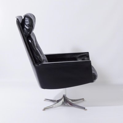 Black Leather Sedia Swivel Chair by Horst Brüning for Cor, 1960s-ZT-730229