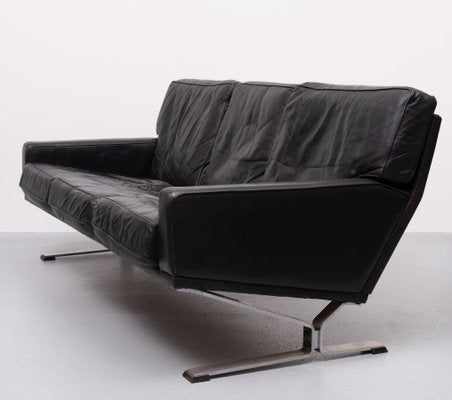 Black Leather Sofa attributed Poul Kjaerholm, 1960s-GCG-2032323