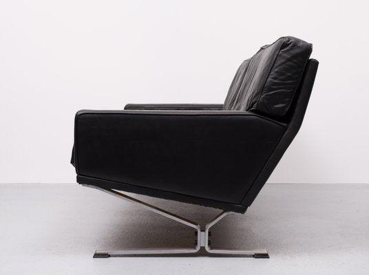 Black Leather Sofa attributed Poul Kjaerholm, 1960s-GCG-2032323