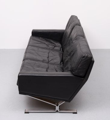 Black Leather Sofa attributed Poul Kjaerholm, 1960s-GCG-2032323