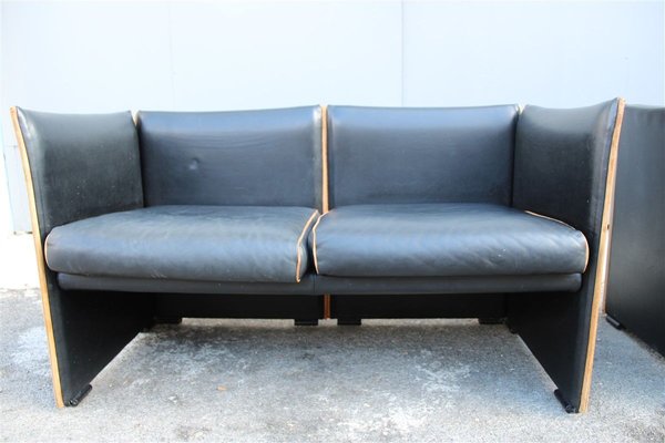 Black Leather Sofas by Mario Bellini for Cassina, 1970s, Set of 2-EH-722131