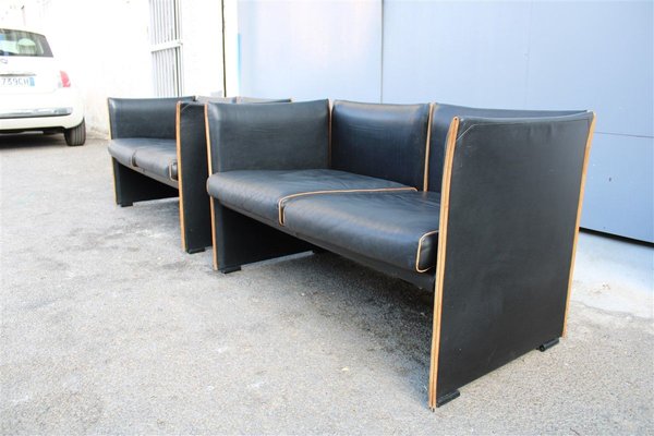 Black Leather Sofas by Mario Bellini for Cassina, 1970s, Set of 2-EH-722131