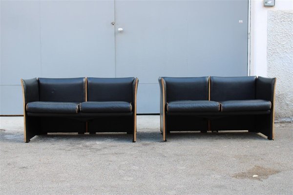 Black Leather Sofas by Mario Bellini for Cassina, 1970s, Set of 2-EH-722131