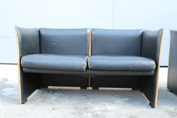 Black Leather Sofas by Mario Bellini for Cassina, 1970s, Set of 2-EH-722131