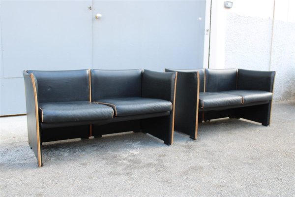 Black Leather Sofas by Mario Bellini for Cassina, 1970s, Set of 2-EH-722131