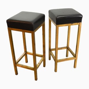 Black Leather Square Bar Stools, 1960s, Set of 2-IXC-1384261