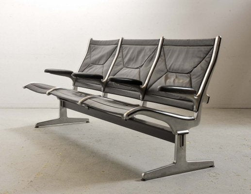 Black Leather Tandem Sling 3-Seater Airport Bench by Charles & Ray Eames for Herman Miller, 1962-IXC-896951