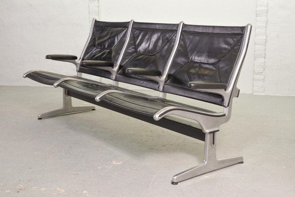 Black Leather Tandem Sling 3-Seater Airport Bench by Charles & Ray Eames for Herman Miller, 1962-IXC-896951