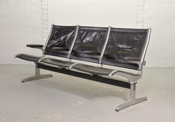 Black Leather Tandem Sling 3-Seater Airport Bench by Charles & Ray Eames for Herman Miller, 1962-IXC-896951