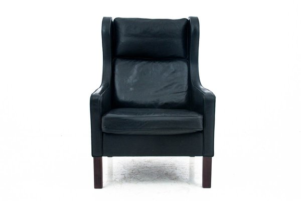 Black Leather Wingback Armchair, 1950s-BXB-744311