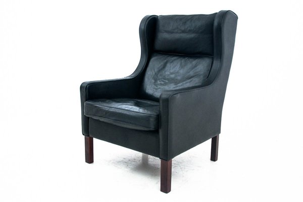 Black Leather Wingback Armchair, 1950s-BXB-744311