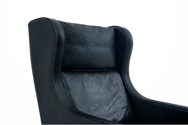 Black Leather Wingback Armchair, 1950s-BXB-744311