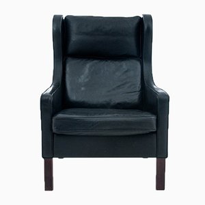 Black Leather Wingback Armchair, 1950s-BXB-744311