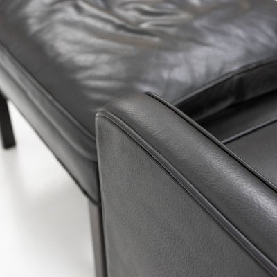 Black Leather Wingchair and Footstool by Borge Mogensen for Fredericia, 1960s, Set of 2-TJQ-1378679