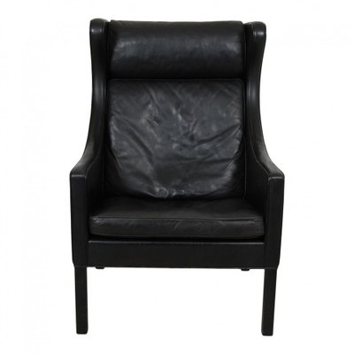 Black Leather Wingchair by Børge Mogensen for Fredericia-MTD-1426046