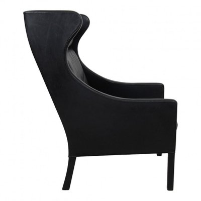 Black Leather Wingchair by Børge Mogensen for Fredericia-MTD-1426046