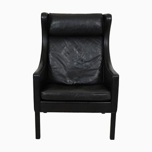 Black Leather Wingchair by Børge Mogensen for Fredericia-MTD-1426046