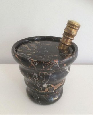 Black Marble Ice Bucket and Brass Champagne Bottle Stopper, Set of 2-BA-1365620