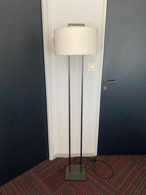 Black Metal Floor Lamp with White Lampshade, 1990s-SSK-715396