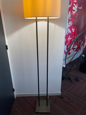 Black Metal Floor Lamp with White Lampshade, 1990s-SSK-715396