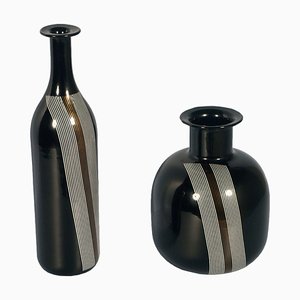 Black Murano Glass and White and Golden Enamel Vases Attributed to Tapio Wirkkala, 1960s, Set of 2-NJV-660580