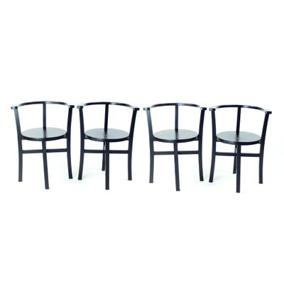 Black Oak Dining Chairs, Fomer Czechoslovakia 1930s, Set of 4-UL-1703141