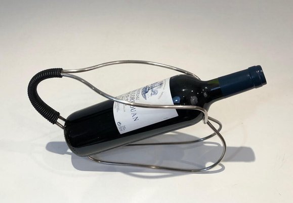 Black Plastic and Silver Plated Bottleholder, France, 1970s-BA-803709