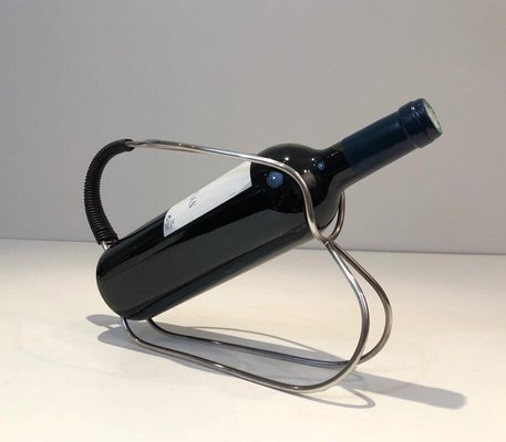 Black Plastic and Silver Plated Bottleholder, France, 1970s-BA-803709