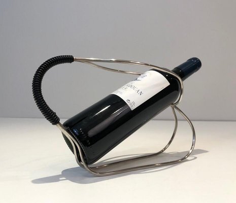 Black Plastic and Silver Plated Bottleholder, France, 1970s-BA-803709