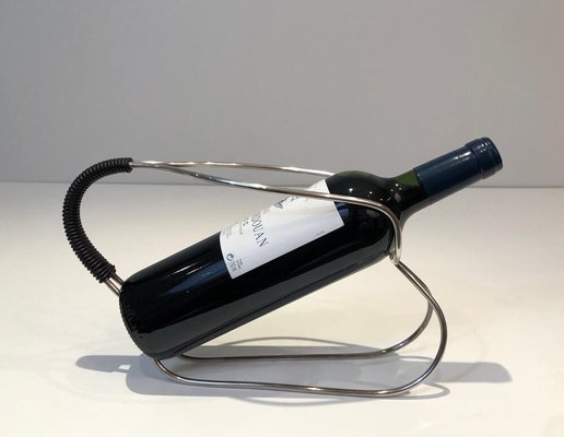 Black Plastic and Silver Plated Bottleholder, France, 1970s-BA-803709