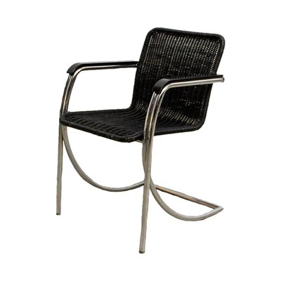 Black Stained Wicker Armchair, 1970s-QQA-776397