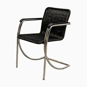 Black Stained Wicker Armchair, 1970s-QQA-776397