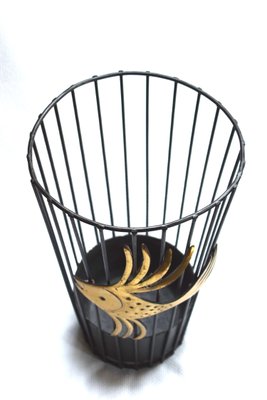 Black Steel Wire and Brass Umbrella Stand by Walter Bosse, 1950s-VA-716703