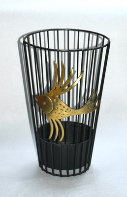 Black Steel Wire and Brass Umbrella Stand by Walter Bosse, 1950s-VA-716703