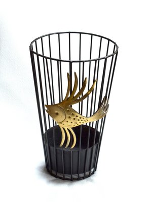 Black Steel Wire and Brass Umbrella Stand by Walter Bosse, 1950s-VA-716703