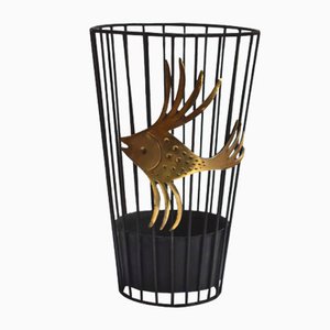 Black Steel Wire and Brass Umbrella Stand by Walter Bosse, 1950s-VA-716703