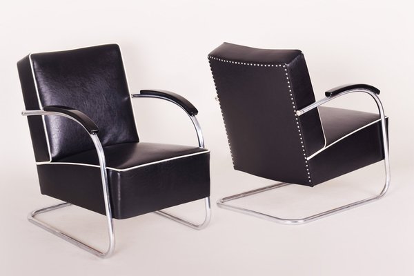 Black Tubular Steel Cantilever Armchairs from Mücke Melder, 1930s, Set of 2-WHY-1767410