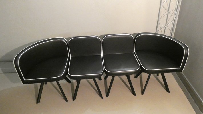 Black Vinyl Modular Mythical Paninari Seating Divanetto Set, 1980s, Set of 4-ERB-698097