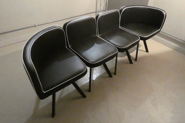 Black Vinyl Modular Mythical Paninari Seating Divanetto Set, 1980s, Set of 4-ERB-698097