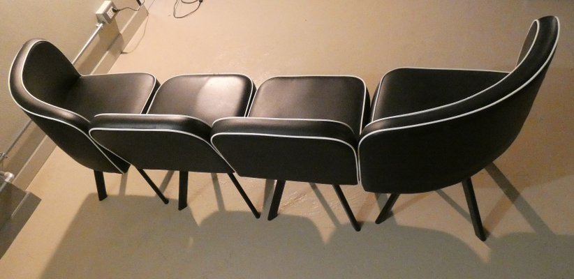 Black Vinyl Modular Mythical Paninari Seating Divanetto Set, 1980s, Set of 4-ERB-698097