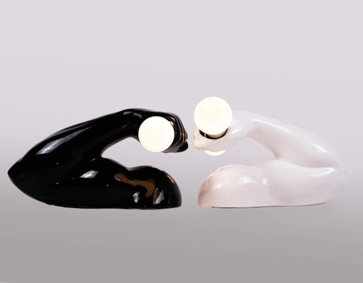 Black & White Ceramic Biceps Wall Lights, Germany, 1980s, Set of 2-DEK-932674