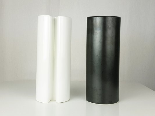 Black & White Ceramic Philippines Series Vases by Angelo Mangiarotti for Danese, 1964, Set of 2-RD-1820569