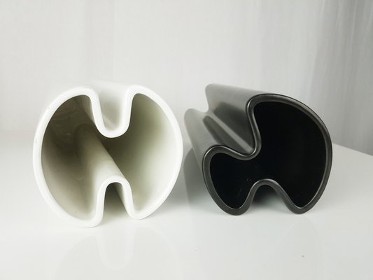 Black & White Ceramic Philippines Series Vases by Angelo Mangiarotti for Danese, 1964, Set of 2-RD-1820569