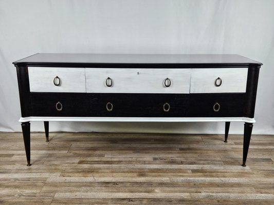 Black White Lacquered Chest with Glass Top and Brass Handles, 1960-ZUW-1798194