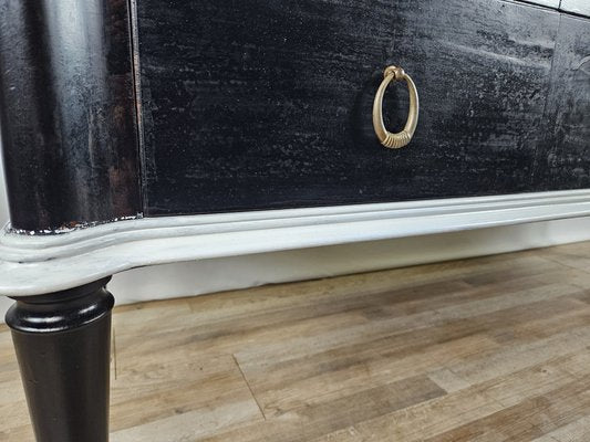 Black White Lacquered Chest with Glass Top and Brass Handles, 1960-ZUW-1798194